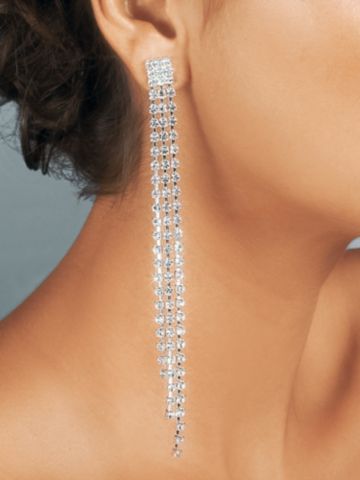 Long Three Strand Rhinestone Earrings