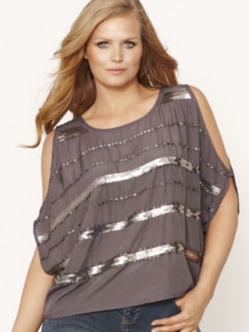 BEADED COLD SHOULDER TOP Plus 