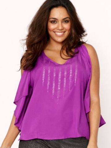 Beaded Ruffle Top Plus